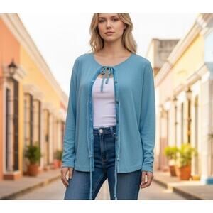 Russ Berens SZ S VTG Cardigan Blue Button Down Deco Ties Jersey USA Velvet Trim